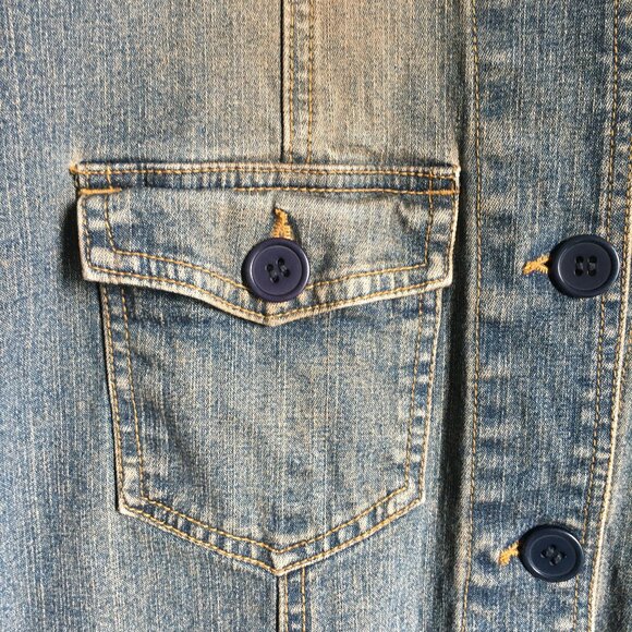 Vintage Y2K Pure Hype Cream Denim Long Dress Stretchy Button Down Small - Picture 7 of 16